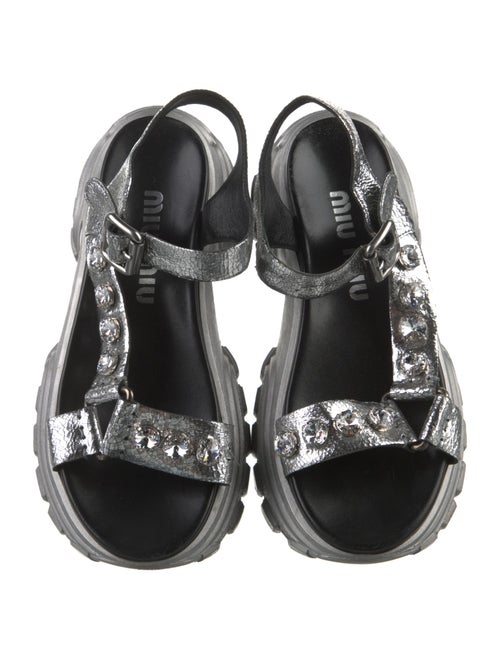 Miu Miu Leather Crystal Embellishments Slingback Sandals