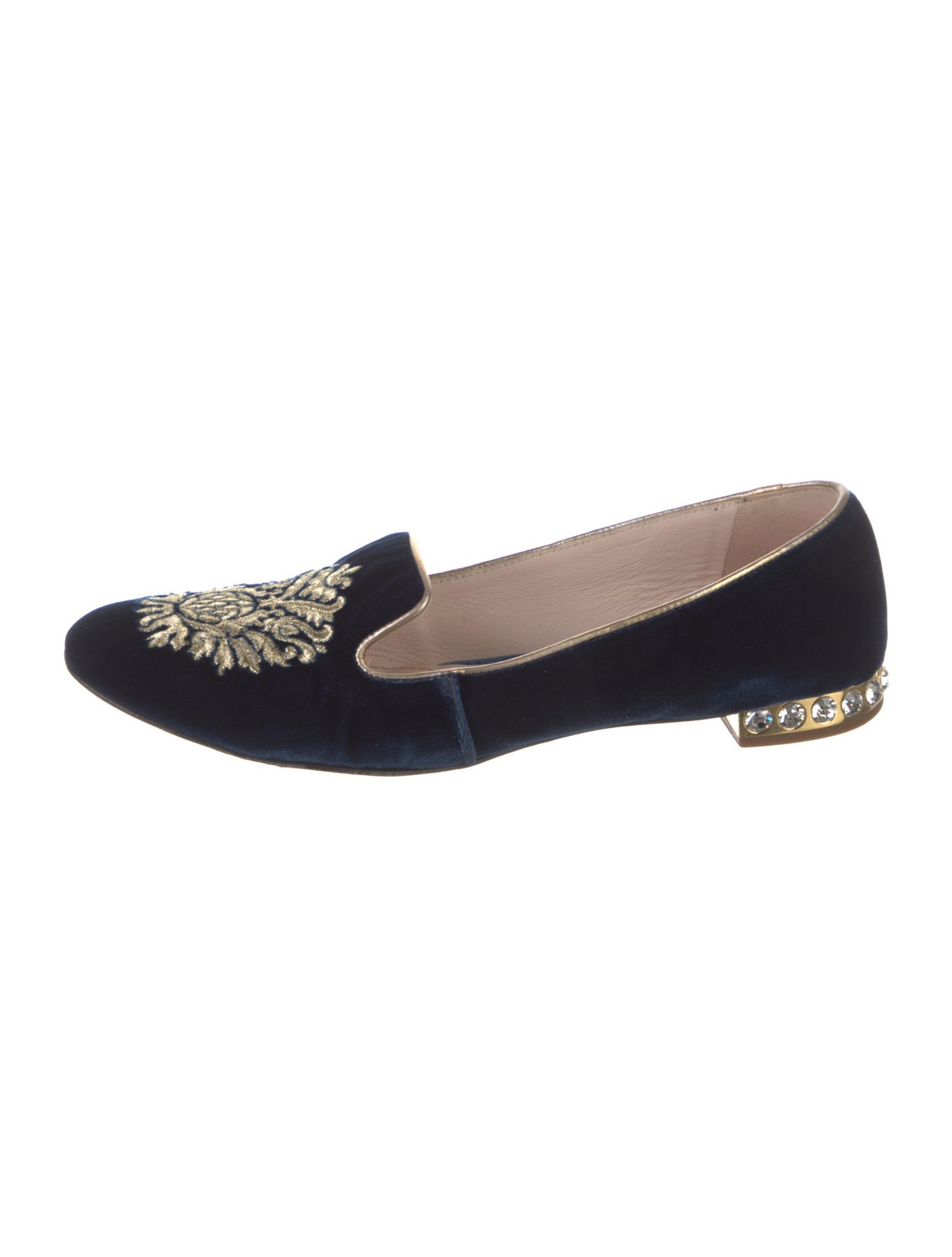 Miu Miu Velvet Crystal Embellishments Loafers