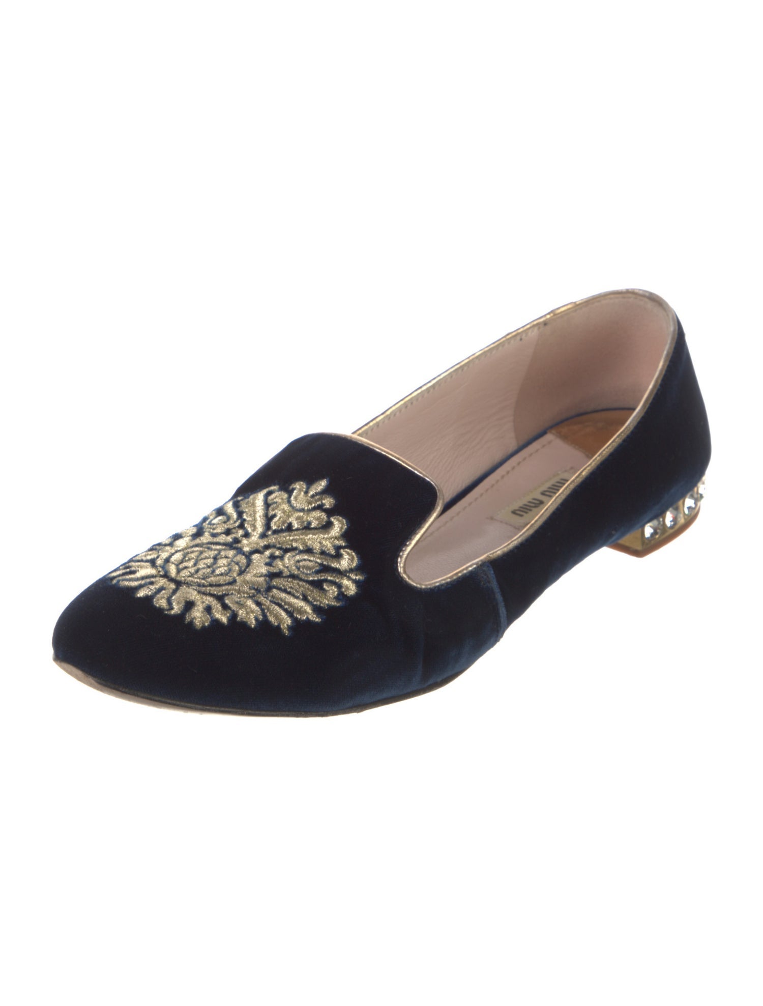 Miu Miu Velvet Crystal Embellishments Loafers