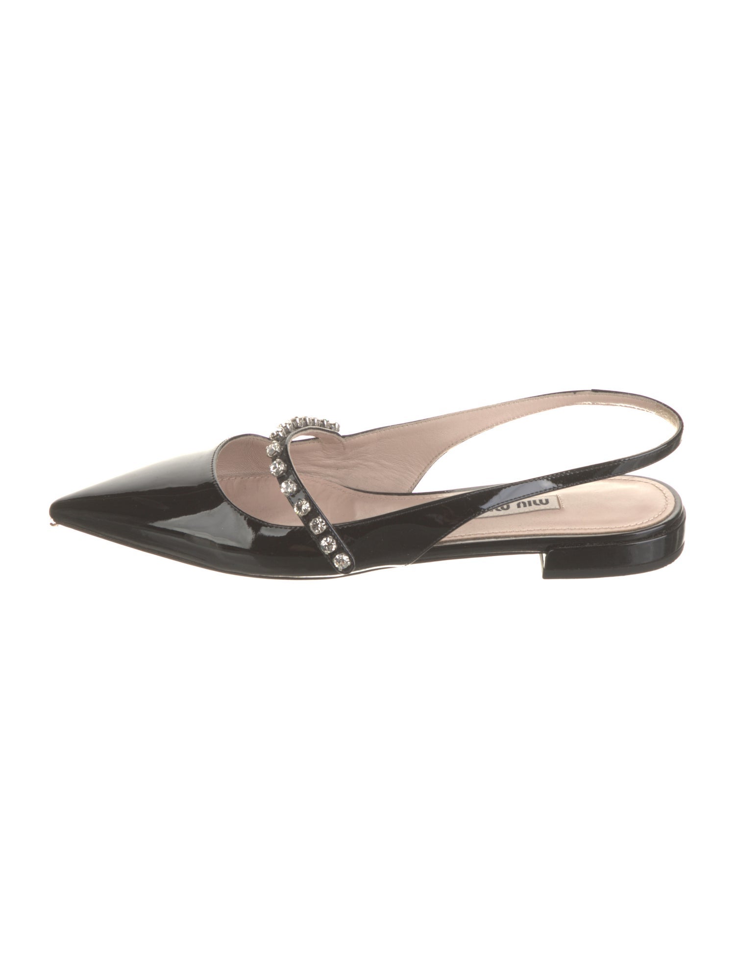 Miu Miu Patent Leather Crystal Embellishments Slingback Flats