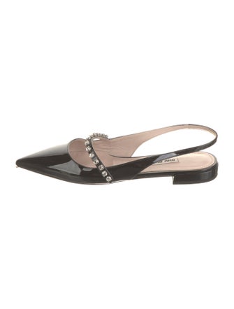 Miu Miu Patent Leather Crystal Embellishments Slingback Flats