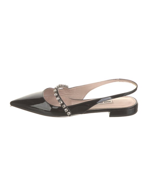Miu Miu Patent Leather Crystal Embellishments Slingback Flats