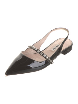 Miu Miu Patent Leather Crystal Embellishments Slingback Flats