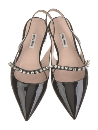 Miu Miu Patent Leather Crystal Embellishments Slingback Flats