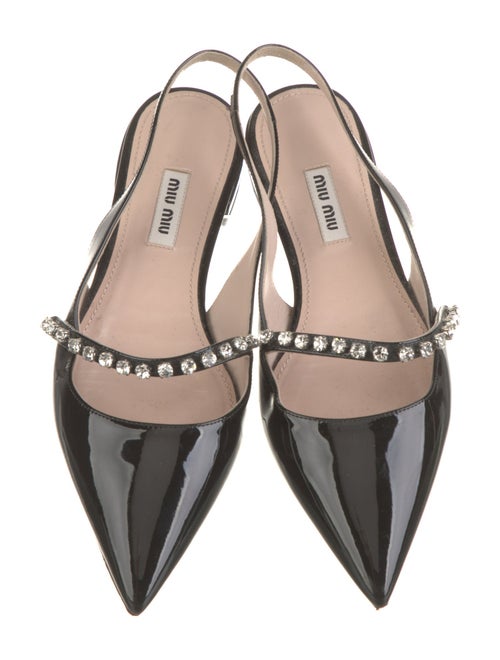 Miu Miu Patent Leather Crystal Embellishments Slingback Flats