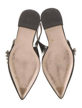 Miu Miu Patent Leather Crystal Embellishments Slingback Flats