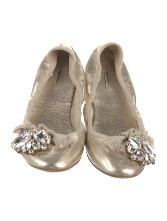 Miu Miu Leather Bow Accents Ballet Flats