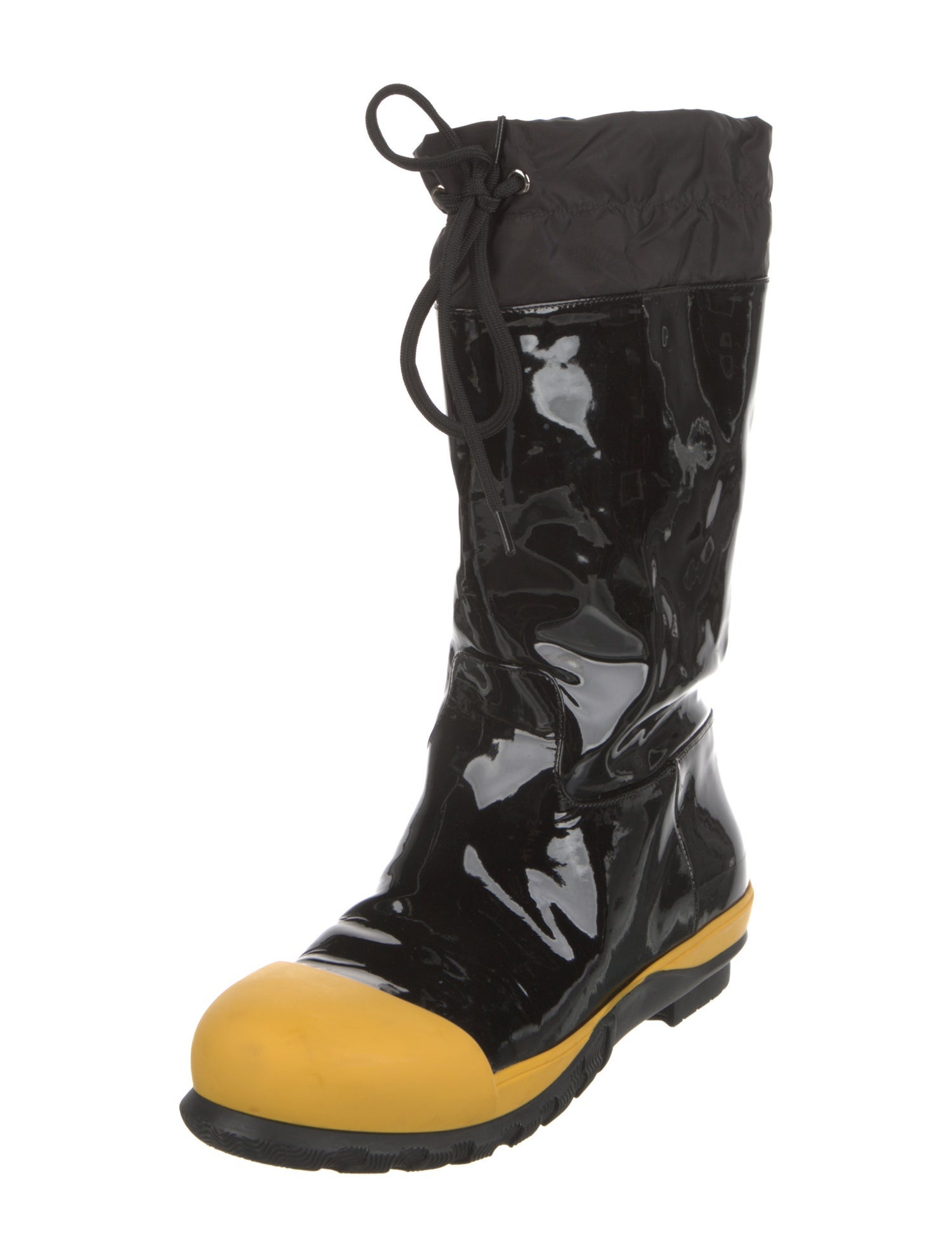 Miu Miu Patent Leather Colorblock Pattern Rain Boots