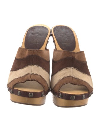 Miu Miu Suede Colorblock Pattern Slides