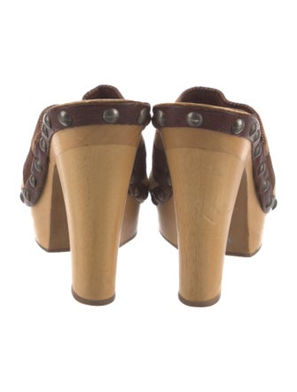 Miu Miu Suede Colorblock Pattern Slides