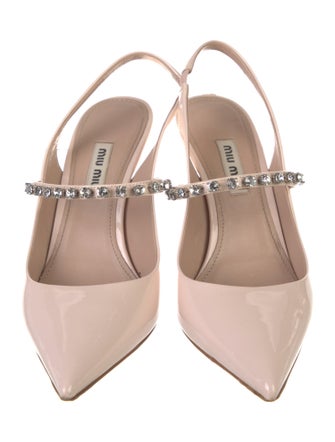 Miu Miu Patent Leather Crystal Embellishments Slingback Pumps