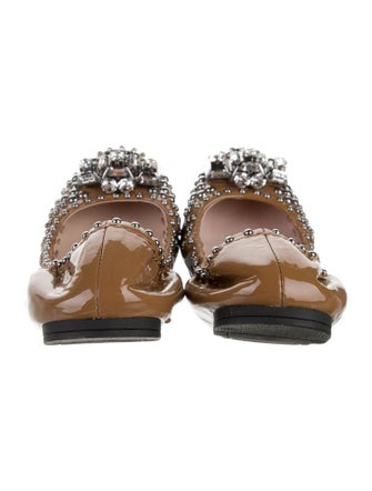 Miu Miu Patent Leather Crystal Embellishments Ballet Flats