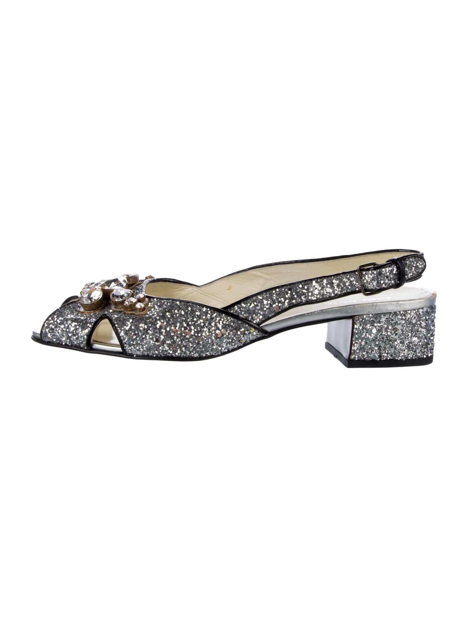 Miu Miu Glitter Crystal Embellishments Slingback Sandals