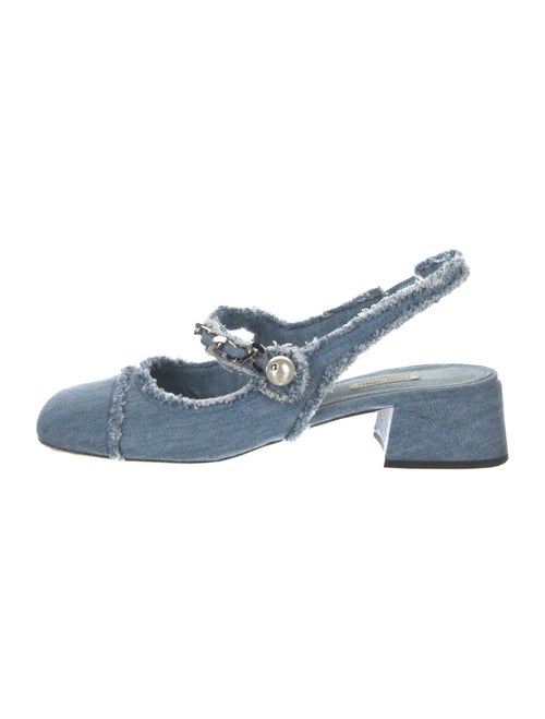 Miu Miu Faux Pearl Accents Denim Slingback Pumps