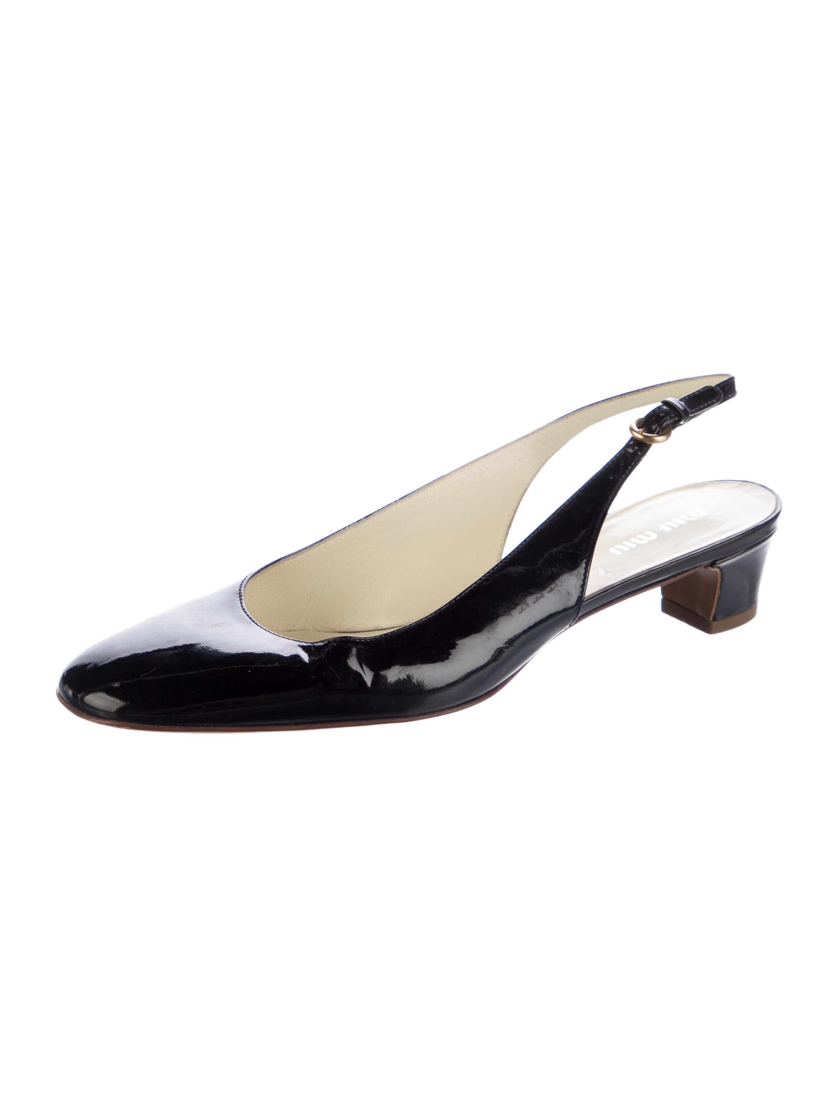 Miu Miu Patent Leather Crystal Embellishments Slingback Pumps