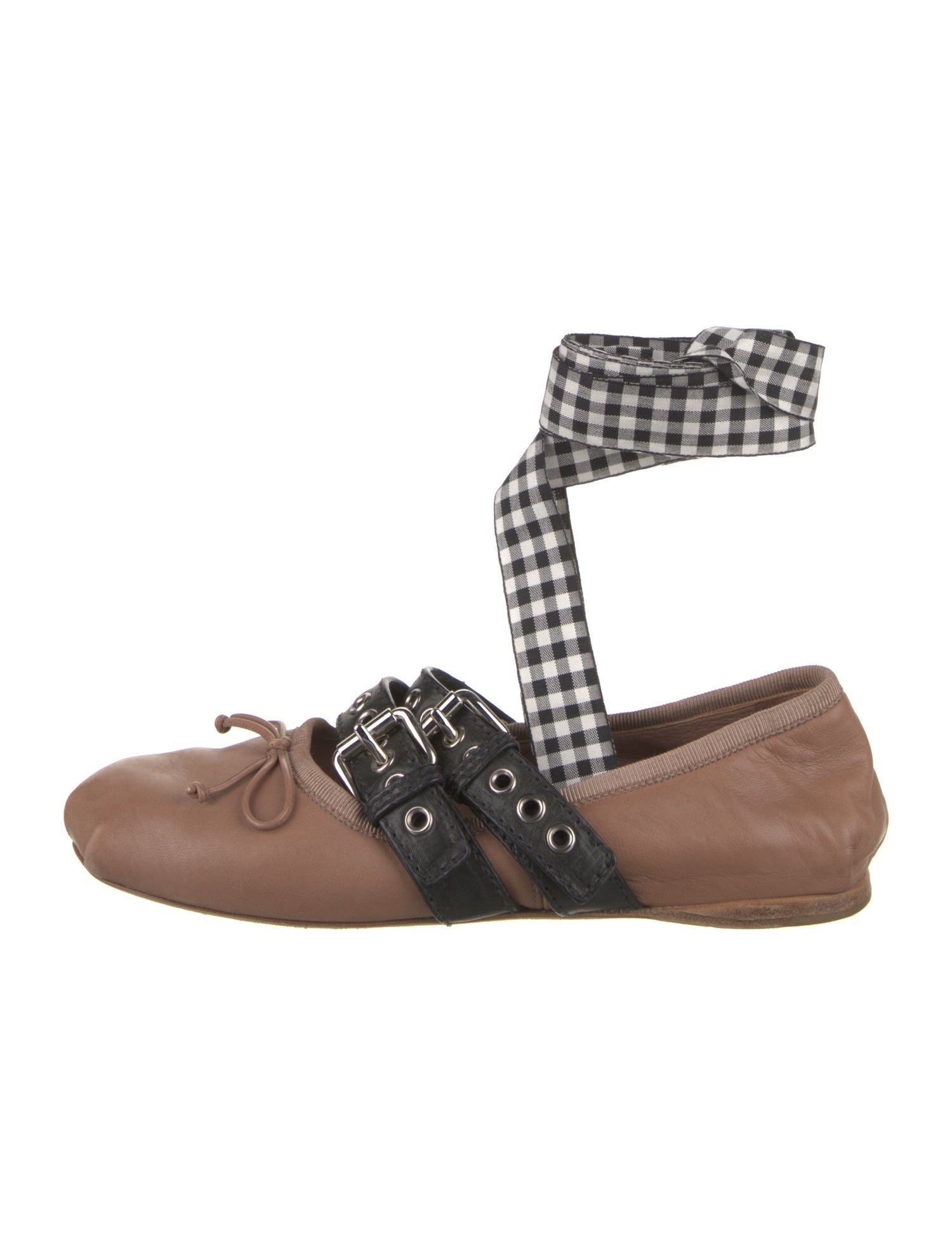Miu Miu Leather Plaid Print Ballet Flats