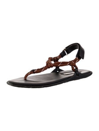 Miu Miu Leather Printed T-Strap Sandals