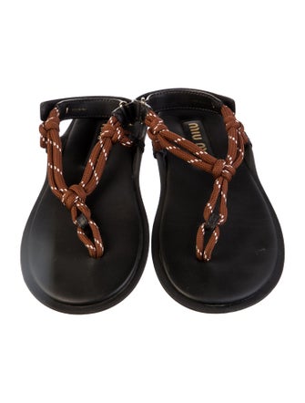 Miu Miu Leather Printed T-Strap Sandals
