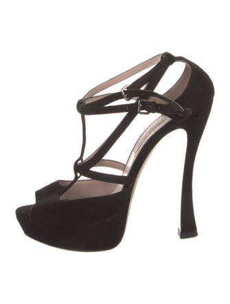 Miu Miu Suede T-Strap Sandals