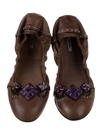 Miu Miu Leather Studded Accents Ballet Flats