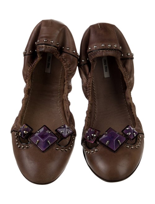Miu Miu Leather Studded Accents Ballet Flats