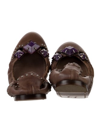 Miu Miu Leather Studded Accents Ballet Flats