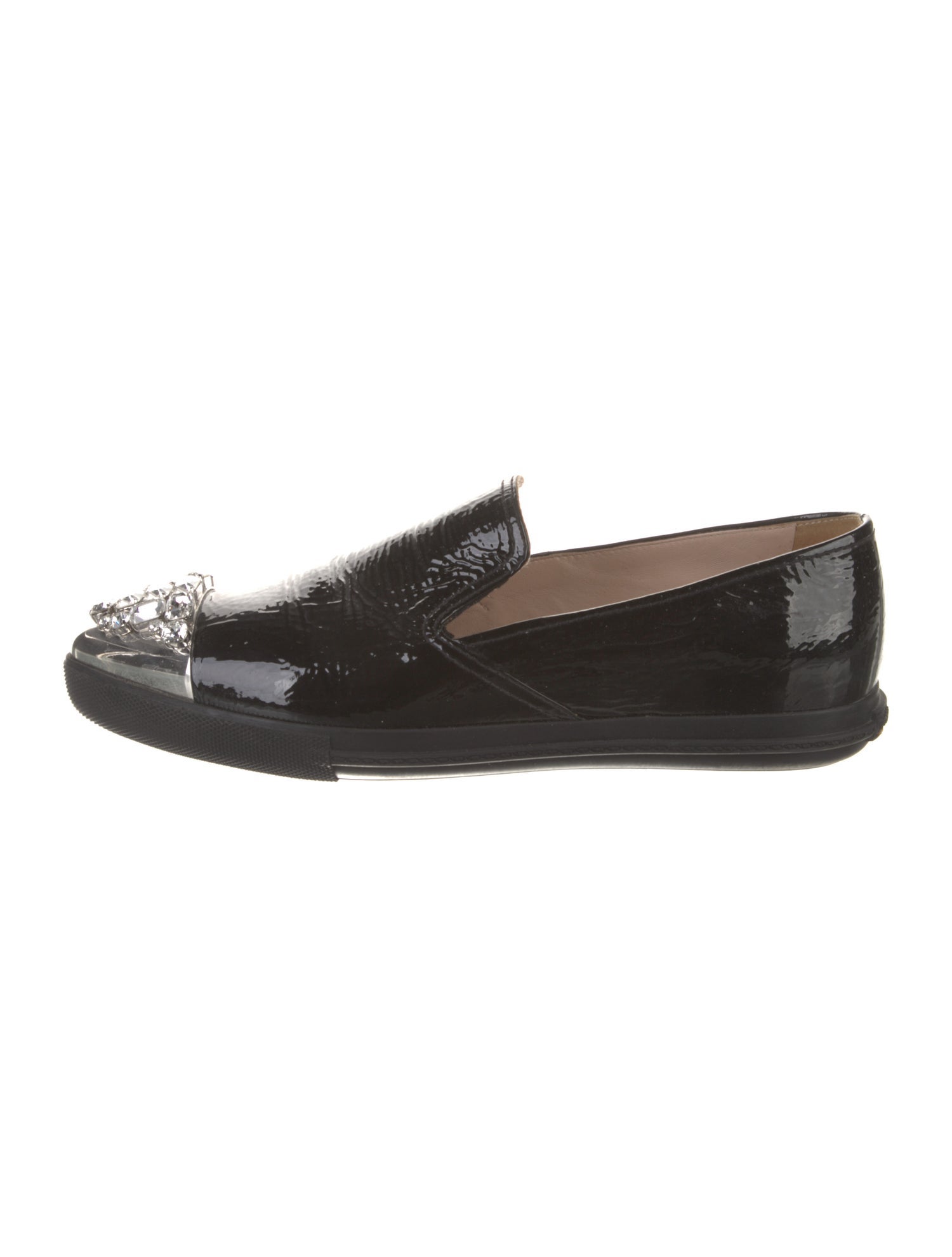 Miu Miu Patent Leather Crystal Embellishments Loafers
