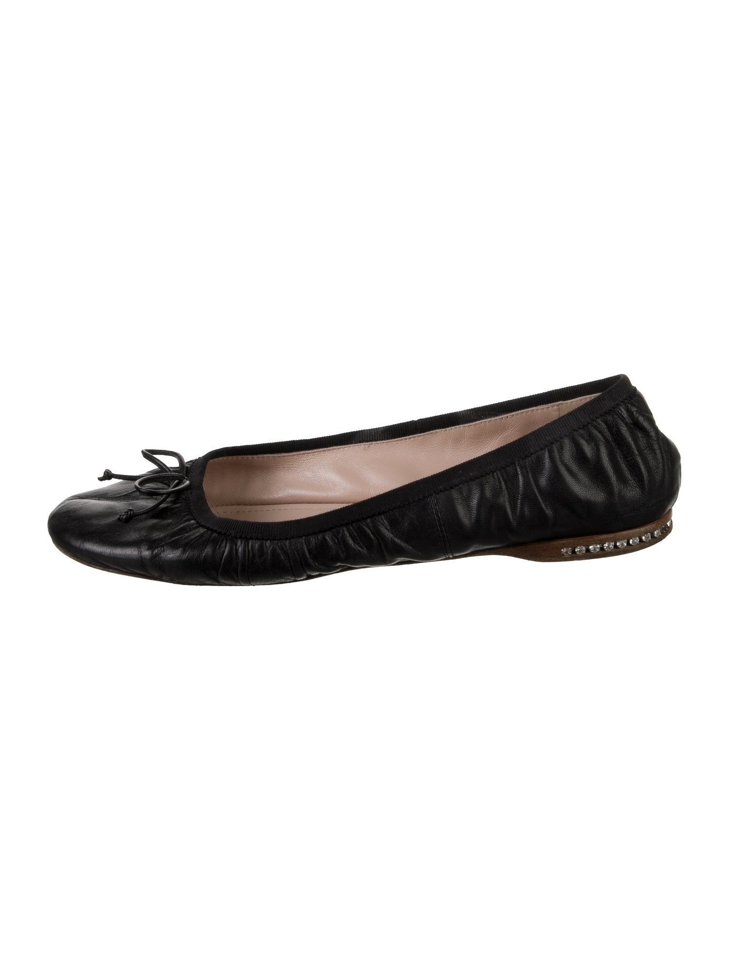 Miu Miu Leather Bow Accents Ballet Flats