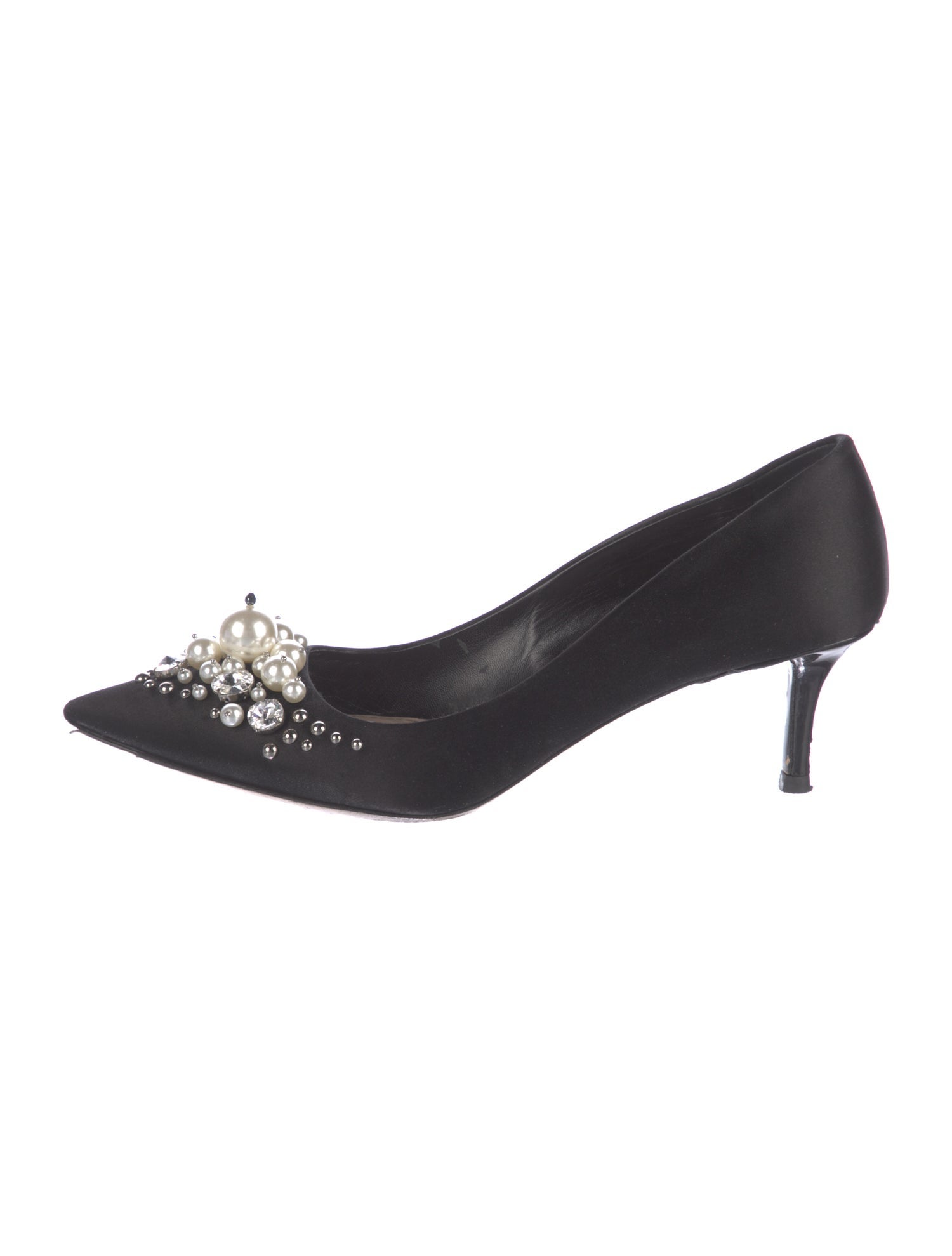 Miu Miu Faux Pearl Accents Satin Pumps