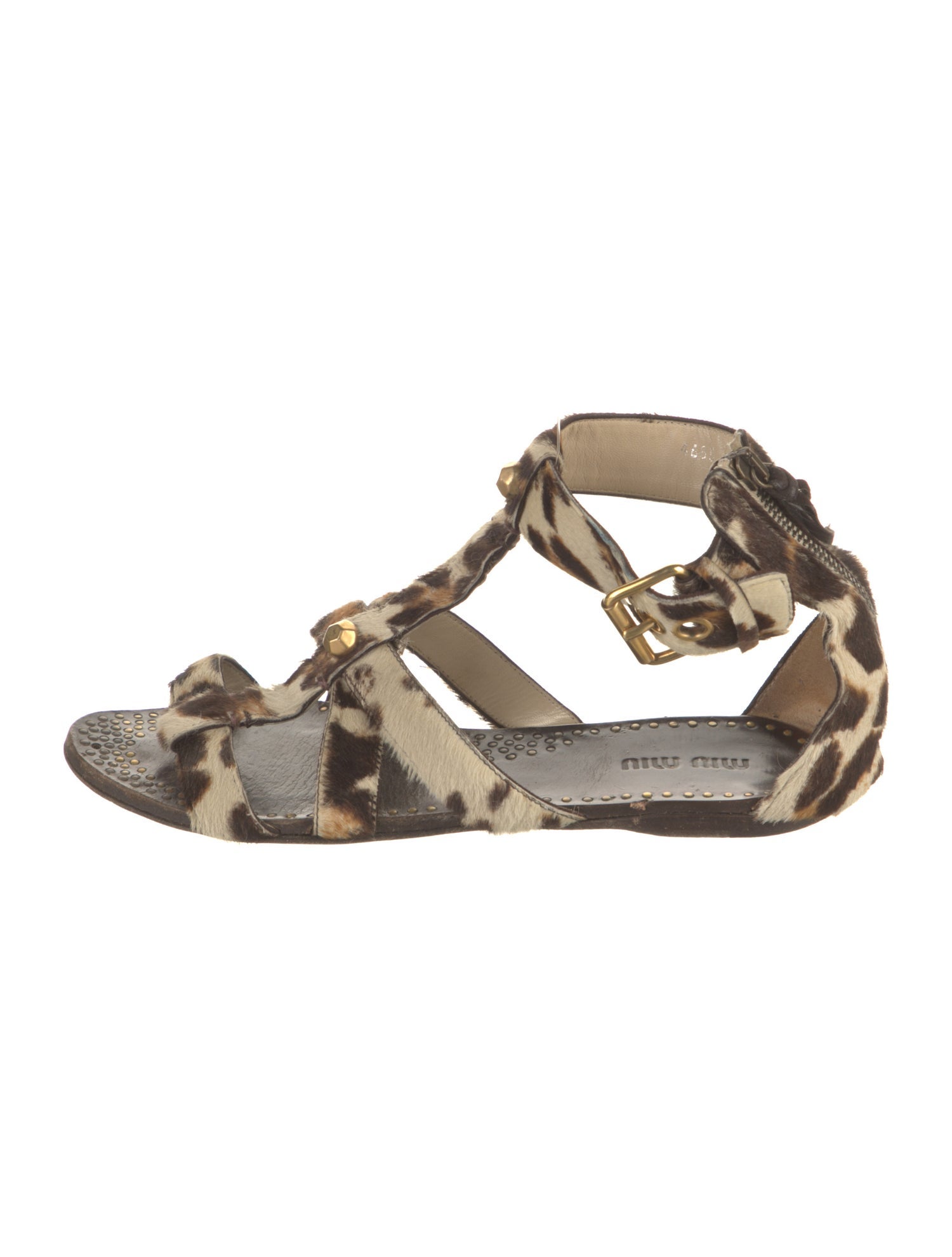 Miu Miu Ponyhair Animal Print T-Strap Sandals