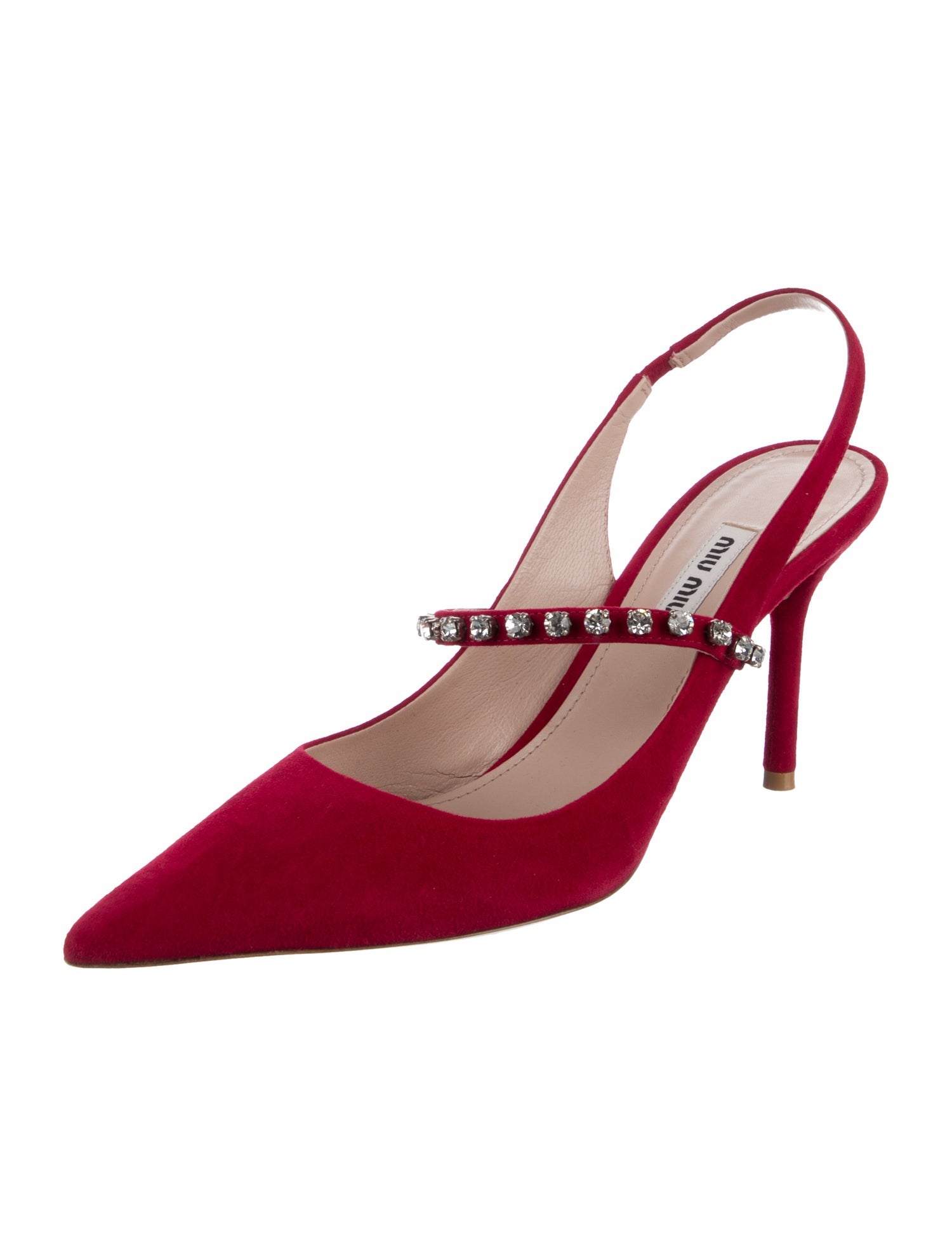 Miu Miu Suede Crystal Embellishments Slingback Pumps