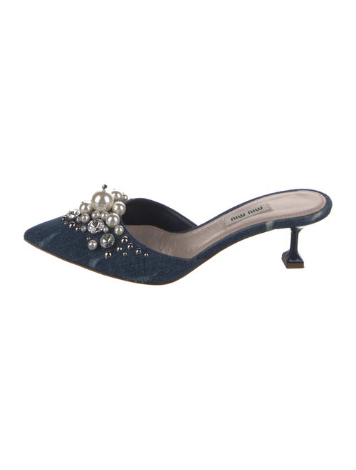 Miu Miu Denim Crystal Embellishments Mules