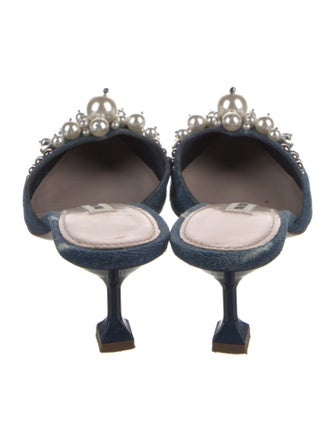 Miu Miu Denim Crystal Embellishments Mules