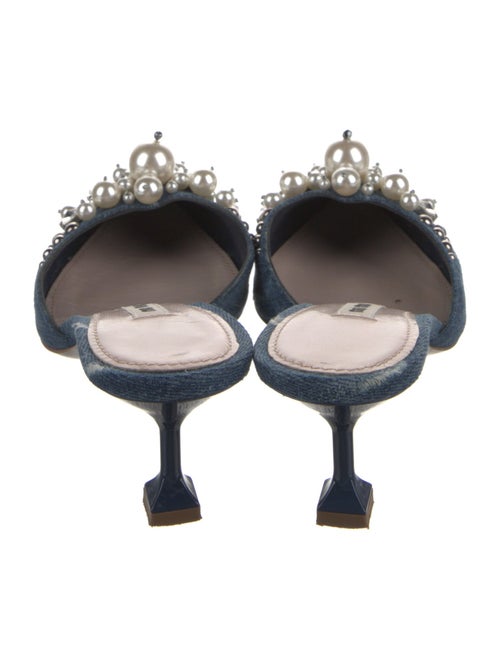 Miu Miu Denim Crystal Embellishments Mules