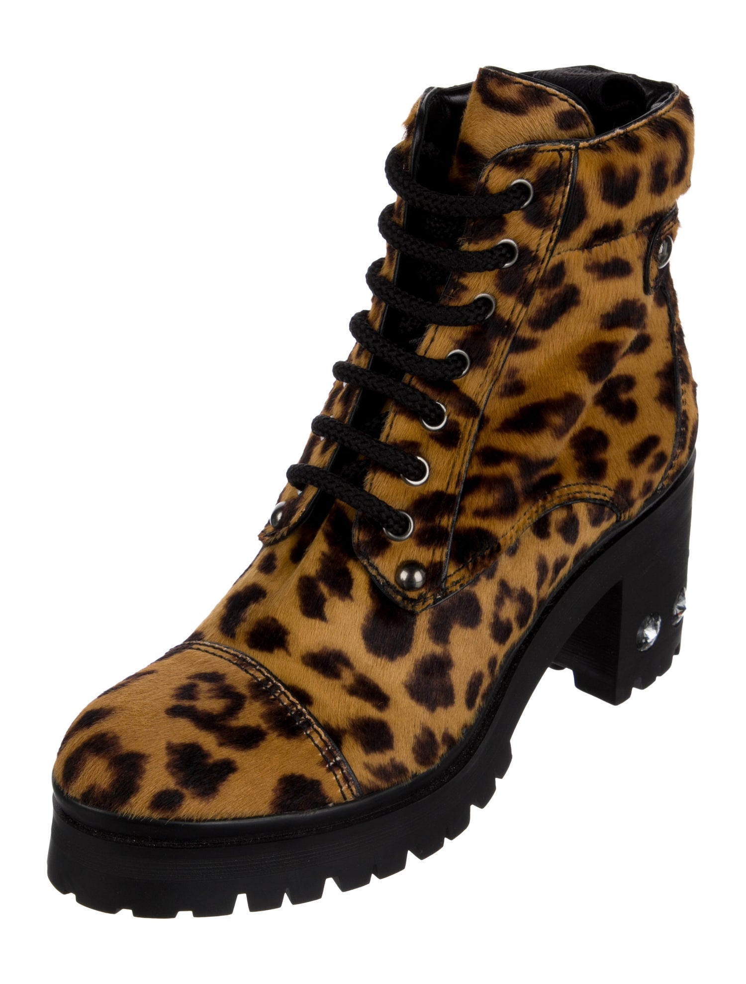 Miu Miu Ponyhair Animal Print Combat Boots