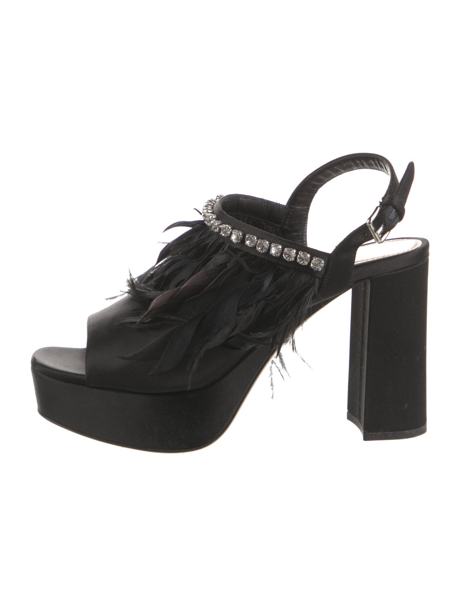 Miu Miu Satin Crystal Embellishments Slingback Sandals