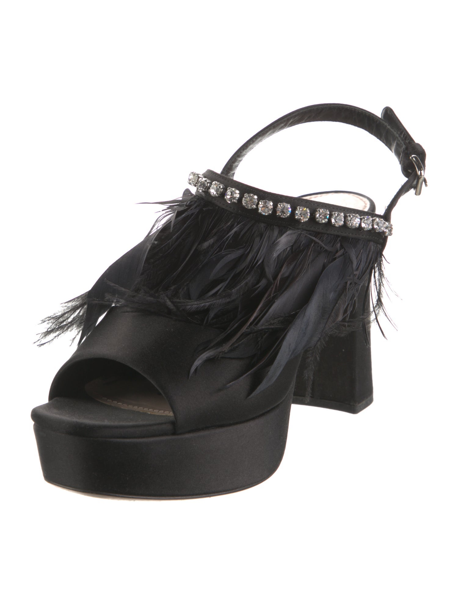 Miu Miu Satin Crystal Embellishments Slingback Sandals