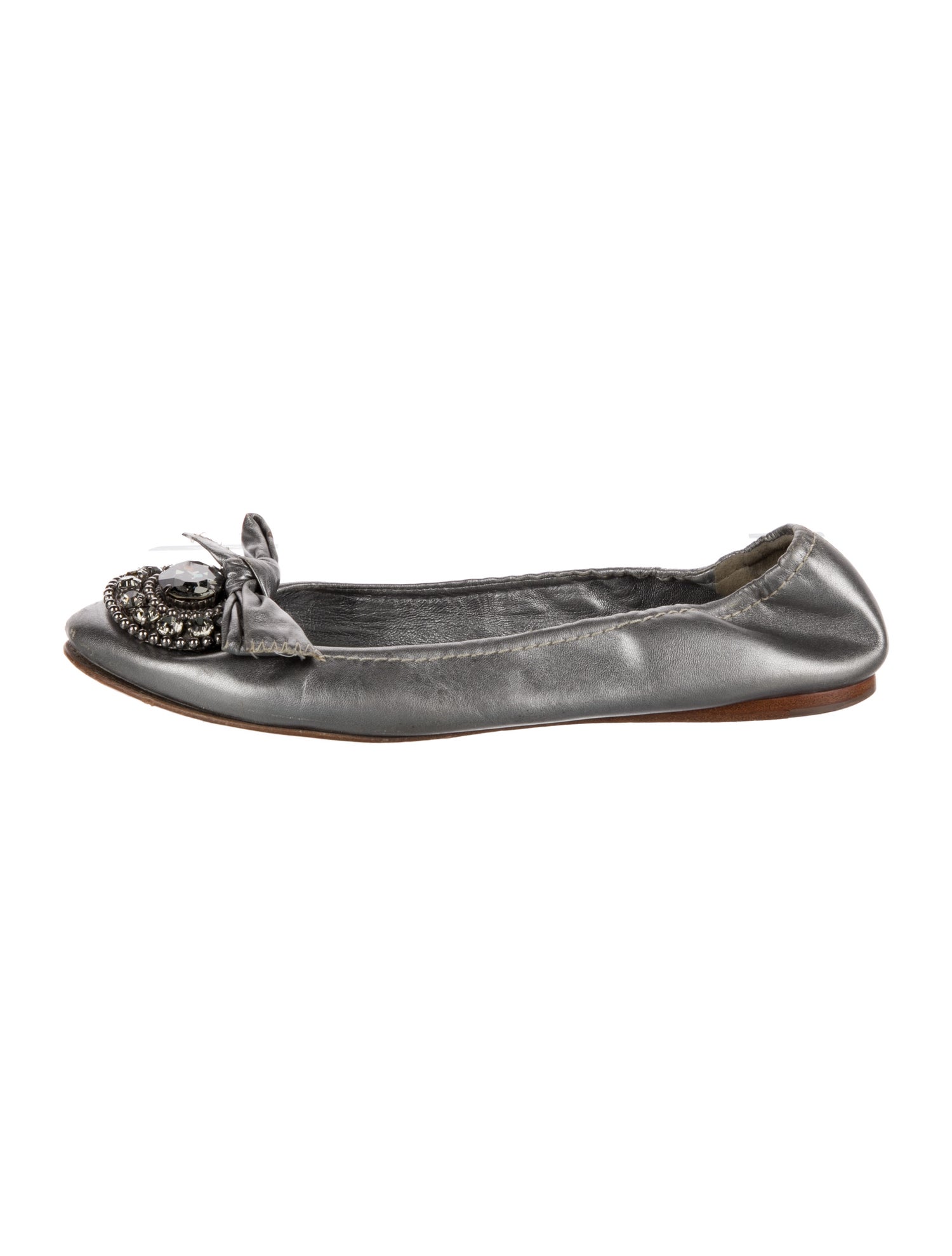 Miu Miu Leather Bow Accents Ballet Flats