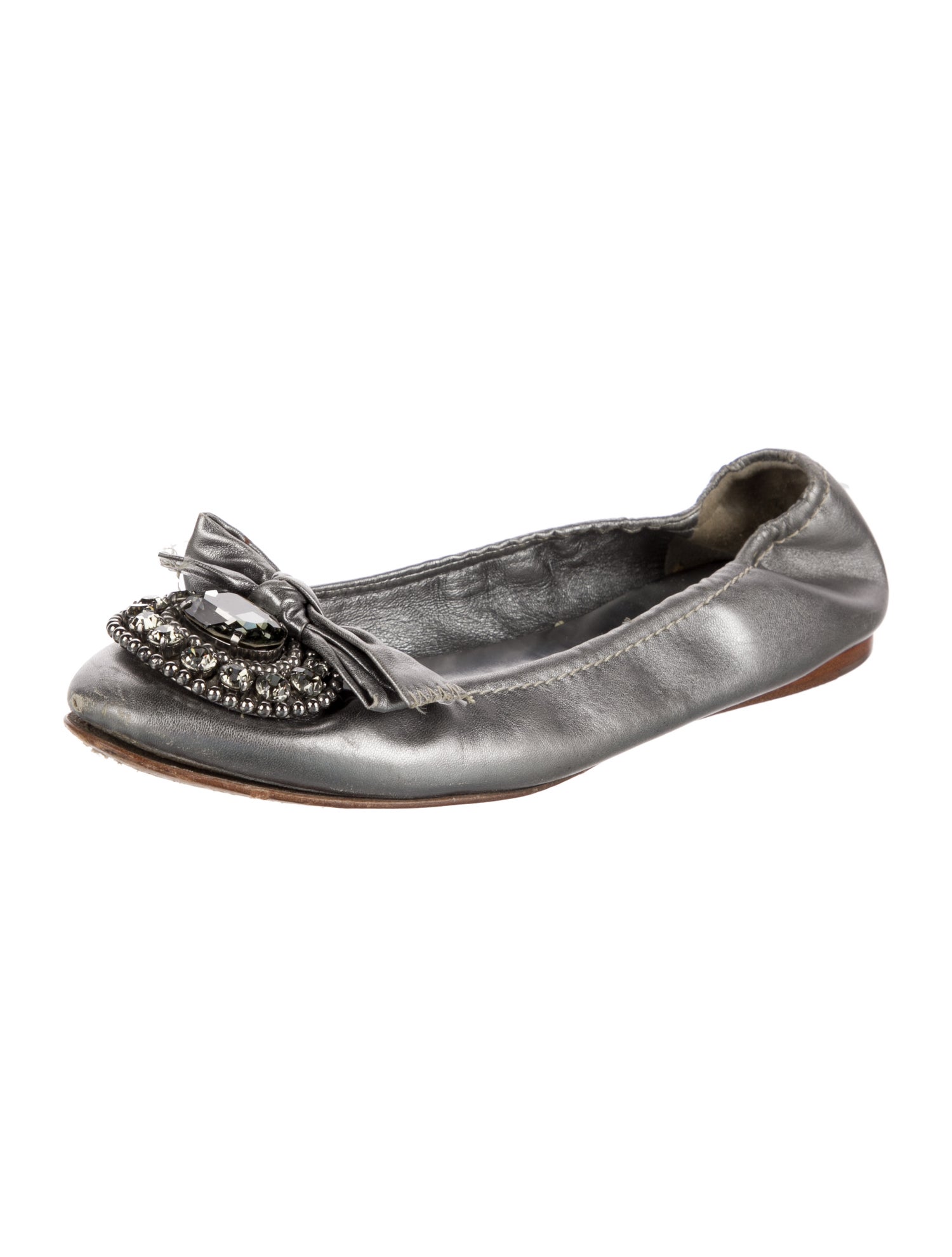 Miu Miu Leather Bow Accents Ballet Flats
