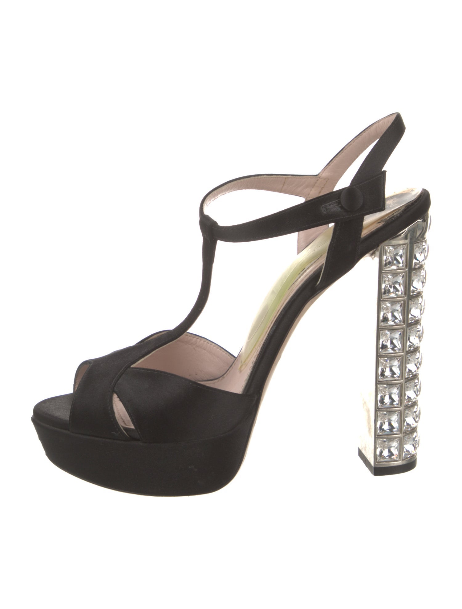 Miu Miu Satin Crystal Embellishments T-Strap Pumps