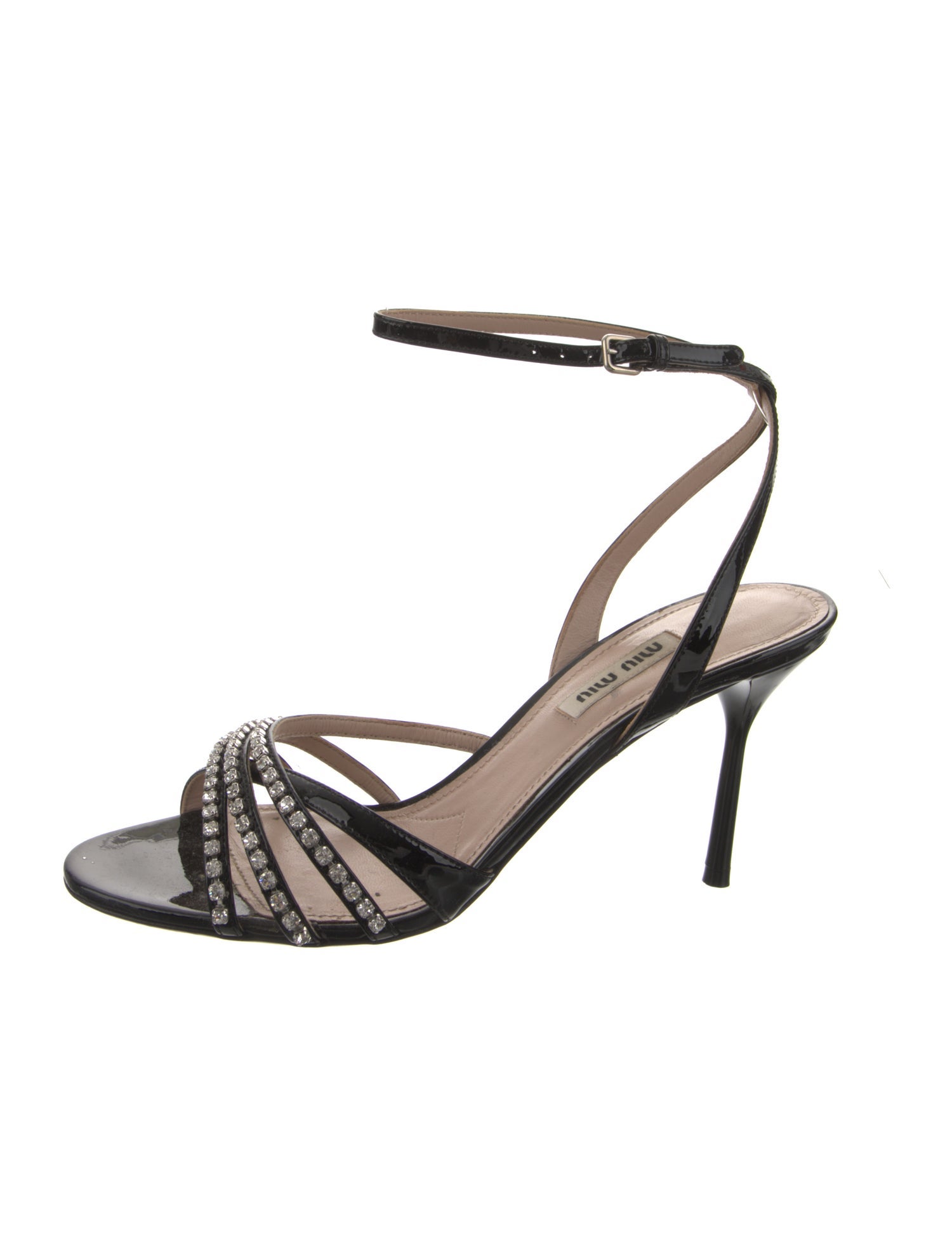 Miu Miu Patent Leather Crystal Embellishments Sandals