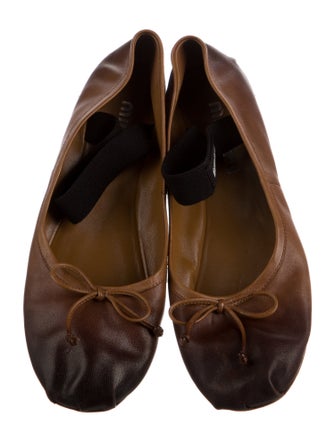 Miu Miu Leather Bow Accents Ballet Flats