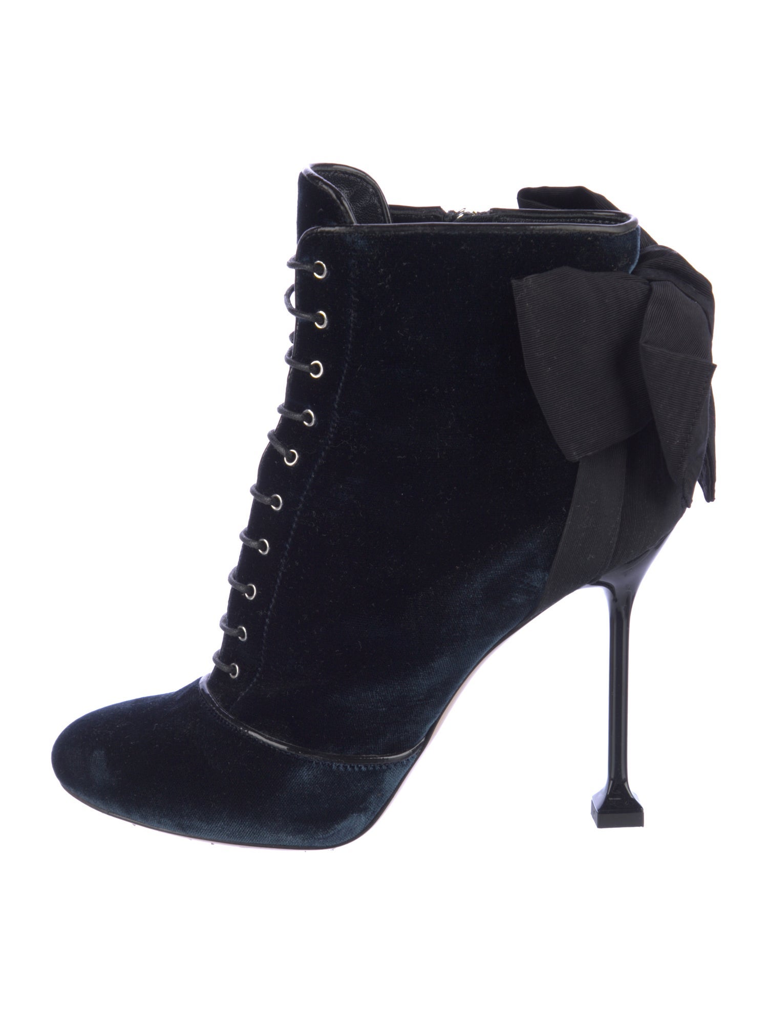 Miu Miu Velvet Bow Accents Lace-Up Boots