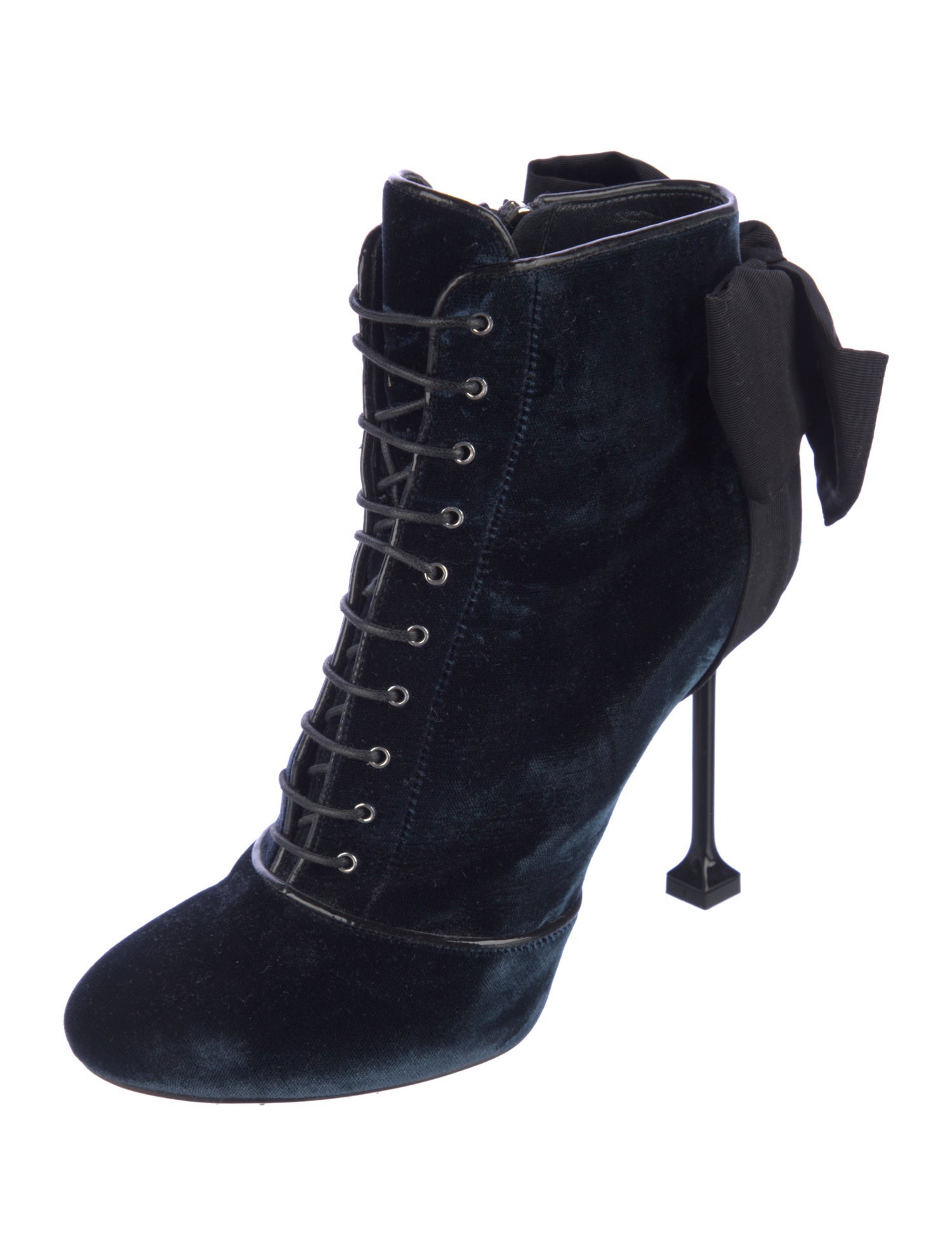 Miu Miu Velvet Bow Accents Lace-Up Boots