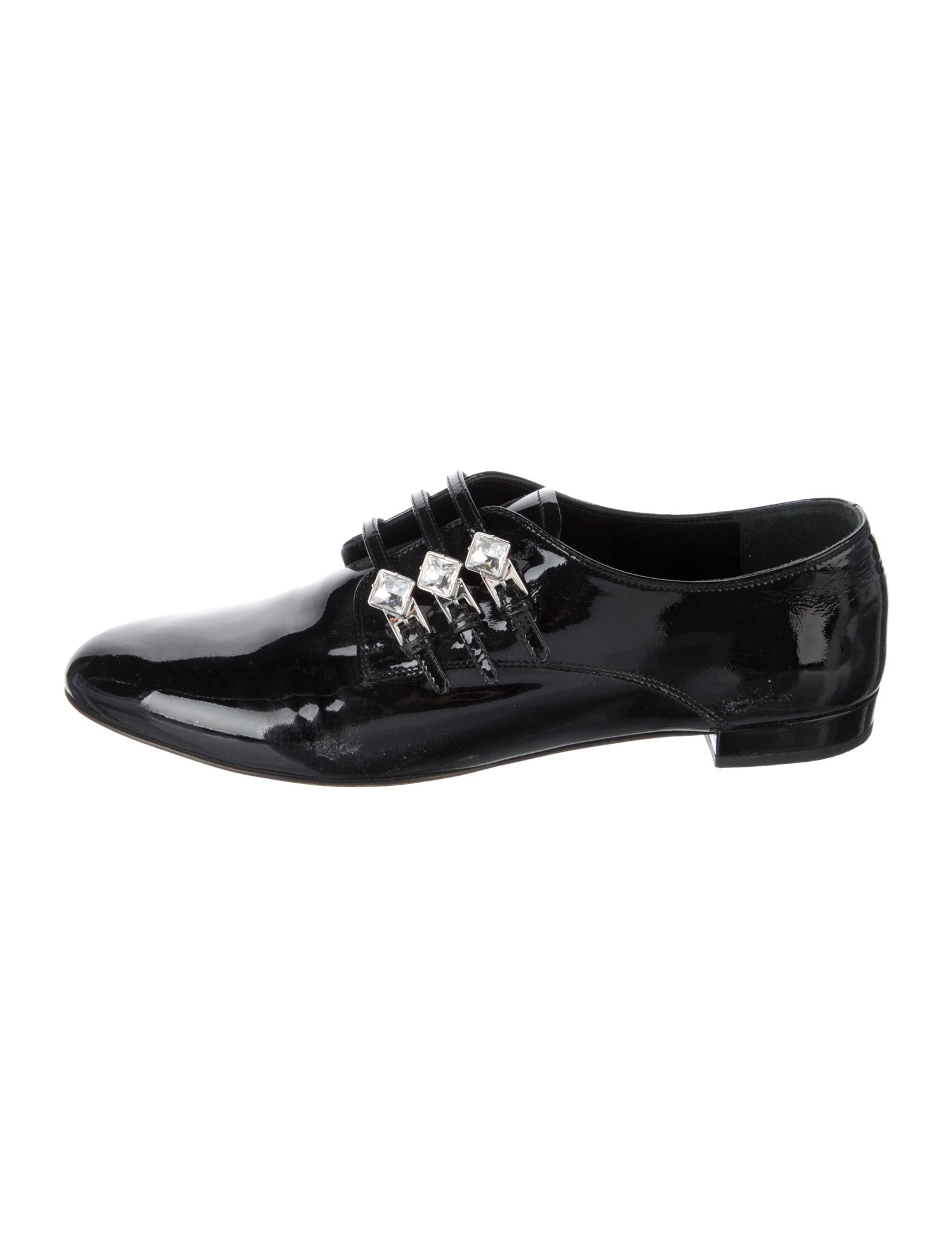 Miu Miu Patent Leather Crystal Embellishments Oxfords