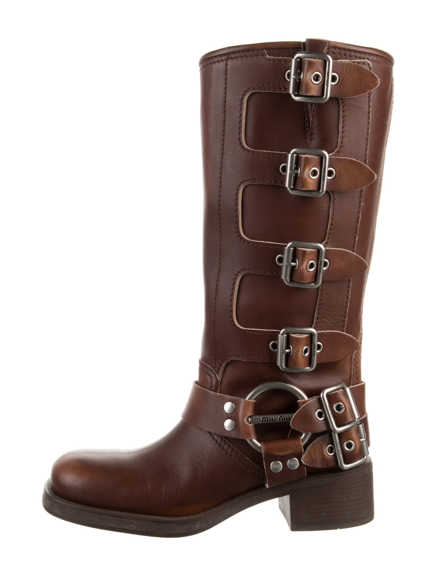 Miu Miu Leather Polka Dot Print Moto Boots