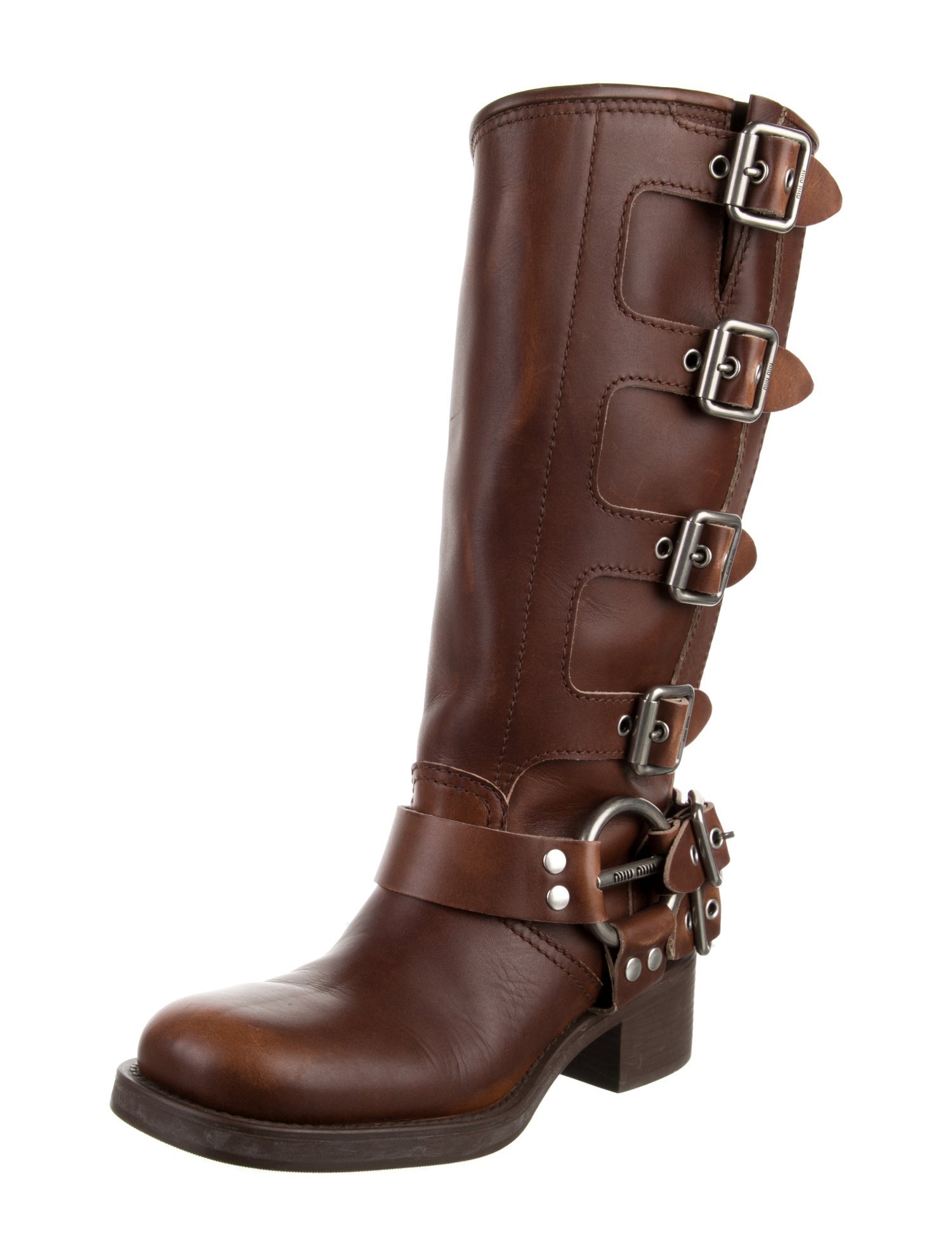 Miu Miu Leather Polka Dot Print Moto Boots