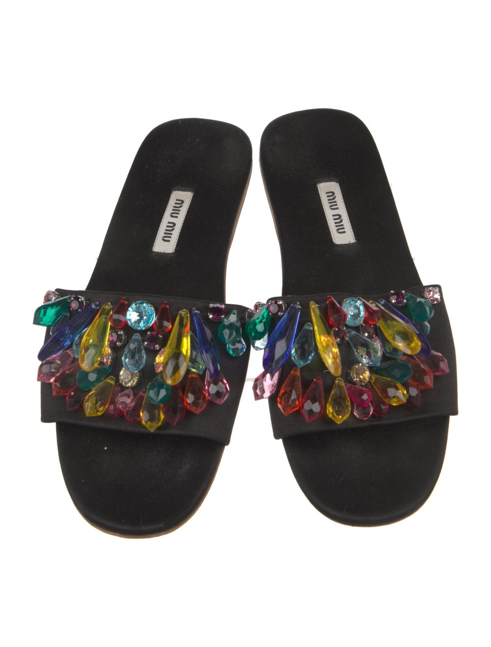 Miu Miu Satin Slides Black Beaded & Crystal Accen… - image 3