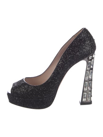 Miu Miu Glitter Crystal Embellishments Pumps
