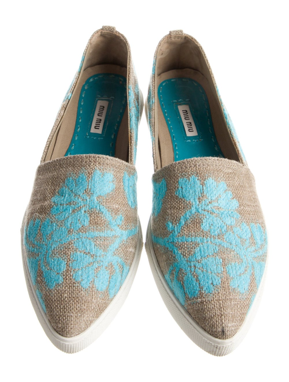 Miu Miu Loafers Blue Patterned Jute Trim Pointed-… - image 3
